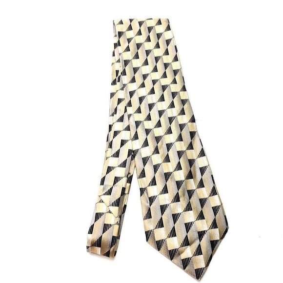 Pavone Silk Tie‎ Woven Yellow Brown Italy - Picture 6 of 6